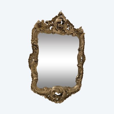 Miroir Louis XV En Bois Sculpté Doré Epoque Fin XVIII Siècle 