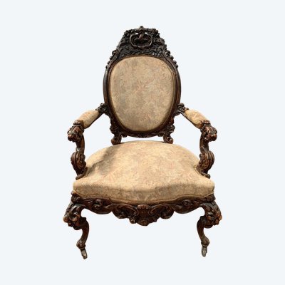 Fauteuil d'Apparat Richement Sculpté XIX siècle Napoléon III 