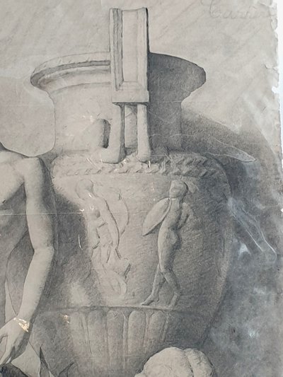 Large Academic Drawing in the Antique Style 62 x 47 cm - MAN - BUST - VASE J. CARRÈRE 1892