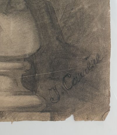 Large Academic Drawing in the Antique Style 62 x 47 cm - MAN - BUST - VASE J. CARRÈRE 1892