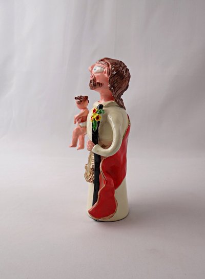 Der heilige Josef mit der Lilie und dem Jesuskind aus Terrakotta, signiert von Irene Salgueiro