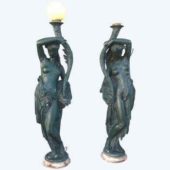 Pair Of Enameled Cast Iron Torchères By Durenne 19th Century