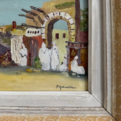 Oriental oil on cardboard, applied with a palette knife, by P. Gobewille