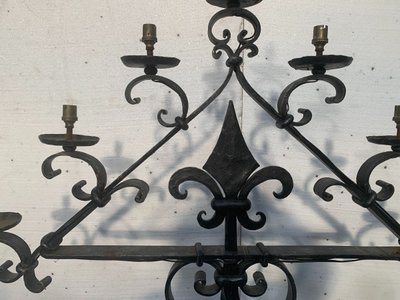 Hammered Iron Candlestick with Seven Light Points, 20th Century