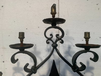 Hammered Iron Candlestick with Seven Light Points, 20th Century