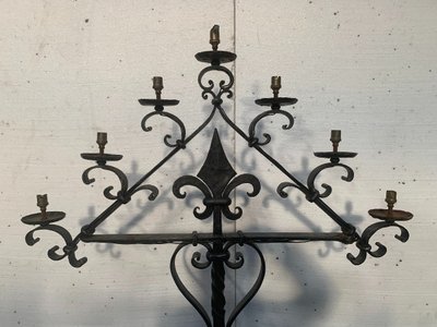 Hammered Iron Candlestick with Seven Light Points, 20th Century