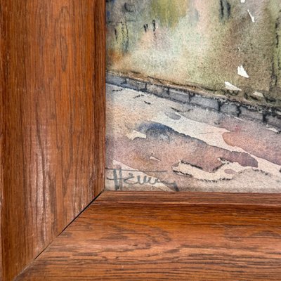Watercolor on paper depicting the entrance to a house from the early 20th century