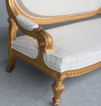 Salon En Bois Doré De Style Louis XVI d'époque Napoléon III Canapé Et 4 Fauteuils
