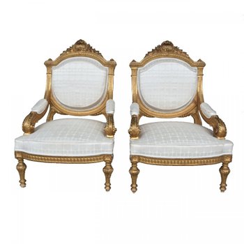 Salon En Bois Doré De Style Louis XVI d'époque Napoléon III Canapé Et 4 Fauteuils