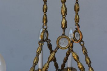 Gilded Bronze Chandelier, Cut Crystal and Alabaster Cups By Lelièvre Fonte Susse
