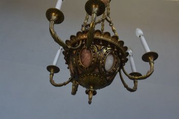Gilded Bronze Chandelier, Cut Crystal and Alabaster Cups By Lelièvre Fonte Susse