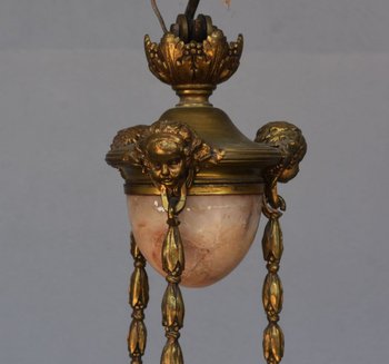 Gilded Bronze Chandelier, Cut Crystal and Alabaster Cups By Lelièvre Fonte Susse