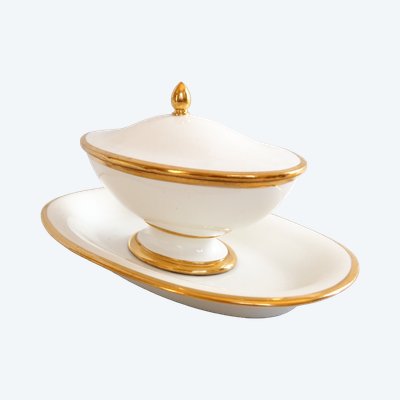 Saucière en porcelaine de Sèvres blanche et or époque début XIXe siècle - 1820 - signée