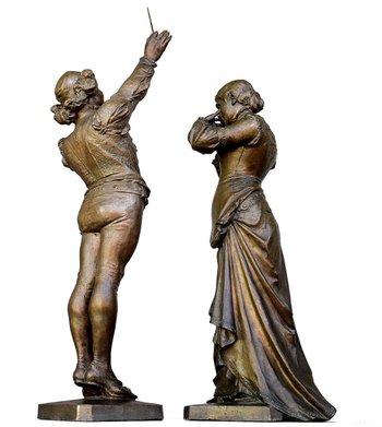 Coppia di Romeo e Giulietta in bronzo del XIX secolo di Angelo Cuglierero 1882