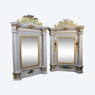 Paire De Grands Miroirs Baroques avec frontons de Lugano