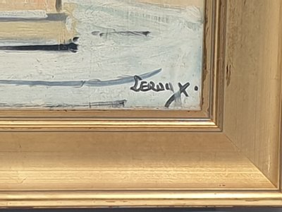 Huile sur panneau de Armand Henri LEROUX - " VILLE SOUS LA NEIGE " XXème  siècle