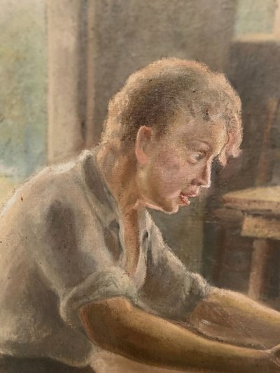 Huile Sur Toile Encadrée "scène Animée " XX Siècle