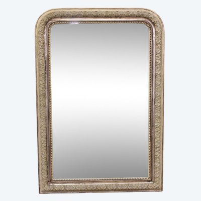 80 x 118 cm Louis Philippe mirror with beading, silver leaf and patina