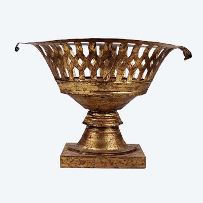 Grand panier à compote en métal doré Médicis néoclassique style Empire XIXème siècle