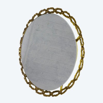 Miroir Lumineux Rond à Boucles de Laiton