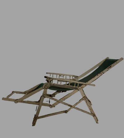 Paire d'Anciens Transats En Bois Laqué XX Siècle