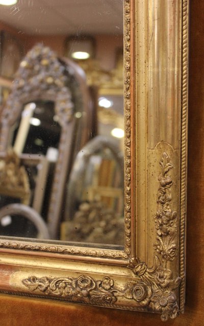 76 x 95 cm Miroir ancien rectangle restauration, feuille d'or et glace mercure