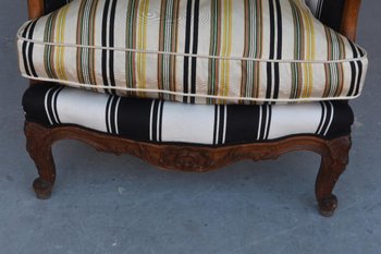 Pair Of Armchairs Bergère à Oreille Style Louis XV In Walnut