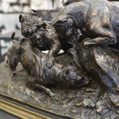 Bronze Group "Dogs In The Terrier" , Pierre - Jules Mêne (1810-1879)