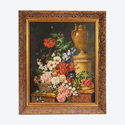 Natura morta con fiori alla maniera di Gérard van Spaendonck, olio su tela XX secolo