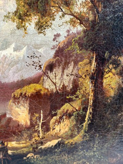 School probably German, Oil on canvas, romantic landscape with traveler, circa 1890-1910