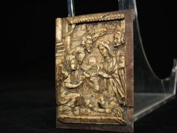 Basso rilievo in alabastro del XVII secolo Nascita di Cristo.