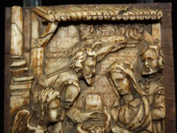 Basso rilievo in alabastro del XVII secolo Nascita di Cristo.