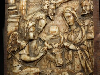 Basso rilievo in alabastro del XVII secolo Nascita di Cristo.
