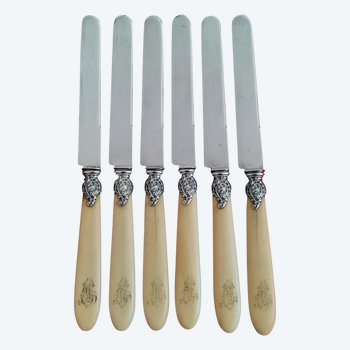 Nice set of 6 small silver and ivory dessert knives from the Second Empire period