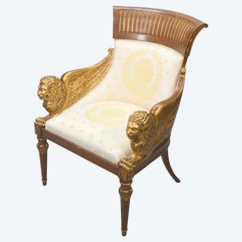 Fauteuil De Bureau En Bois Doré  Aux Têtes De Lion