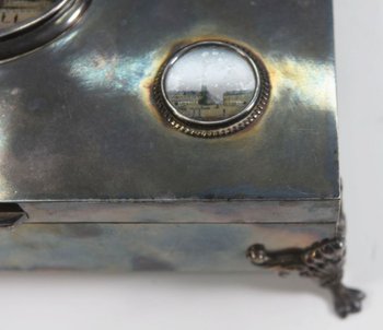 Zigarrenkiste Metall Versilbert Medaillons Paris Painted XIX.