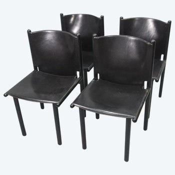 Set Of Four 1980's Leather Chairs Cassina Edition