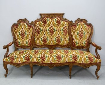 Bench Louis XV style Tapestry And Mirror late 19th century