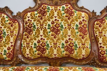 Bench Louis XV style Tapestry And Mirror late 19th century