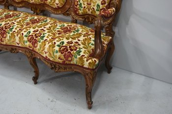 Bench Louis XV style Tapestry And Mirror late 19th century