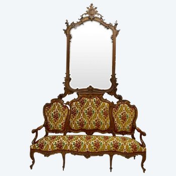 Bench Louis XV style Tapestry And Mirror late 19th century