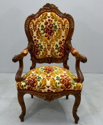 Pair Of Armchairs Walnut Carved Style Louis XV Late 19th century