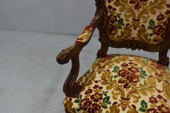 Pair Of Armchairs Walnut Carved Style Louis XV Late 19th century