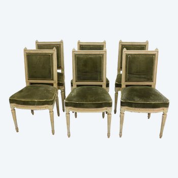 Série De 6 Chaises Laquées Style Louis XVI En Velours 1880