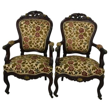 Living Room Chairs And Armchairs And Golden Bronzes 4 Pieces End XIXth Precious Wood