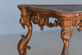 Small Italian Lady's Desk With Gargoyles In Gilded Wood 19th Century