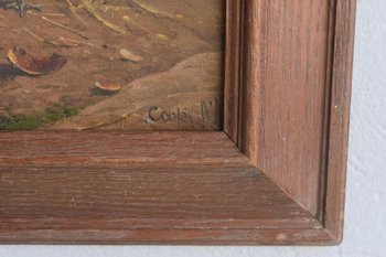 Pair of Oil on Canvas The Low Court With Chickens Signed Cortes Fils