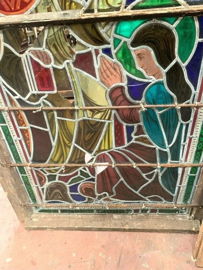 Stained glass panel depicting a 19th-century coronation