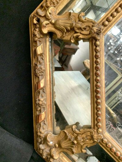 Specchio a pannelli chiusi in legno e stucco dorato, specchio Napoleone III, XIX secolo