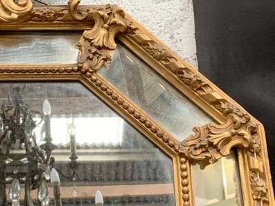 Specchio a pannelli chiusi in legno e stucco dorato, specchio Napoleone III, XIX secolo
